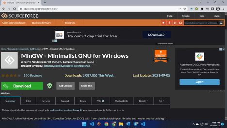 Downloading MingW Compiler Installer from its website