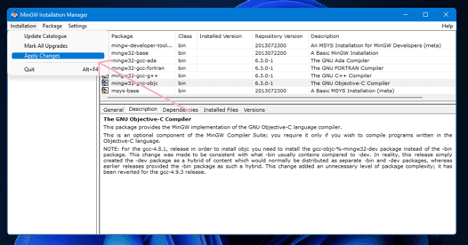 Applying Changes in MinGW to install C++ Compiler in Windows OS