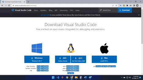 Downloading VSCode from Official Website for Windows OS