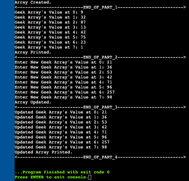 Output of Program 2 of arrays in C++