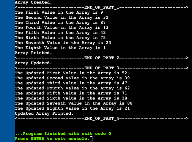 Output of Program 1 of arrays in C++